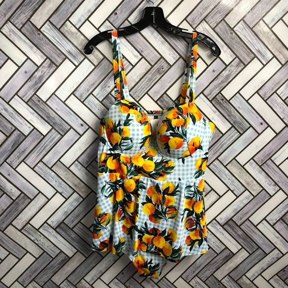 Torrid Blue Gingham & Oranges Demi One Piece